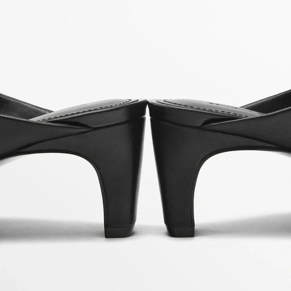 NWT. Massimo Dutti Black Leather High-Heel Sandals. Size 9 - Picture 5 of 9